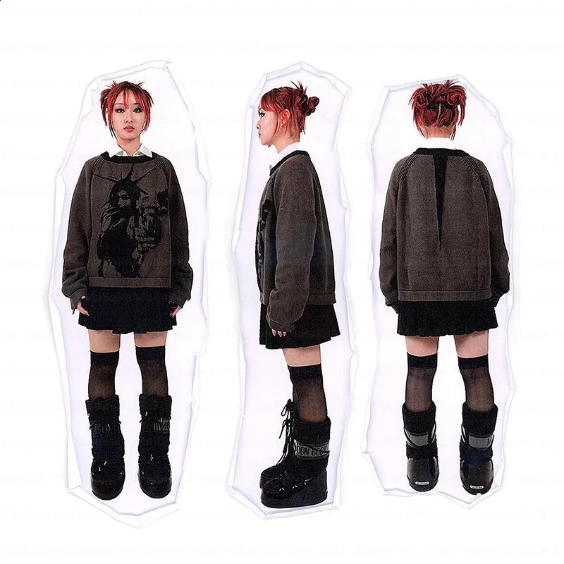 Gothic Sweaters Pullover Unisex Women Hip Hop Streetwear Harajuku y2k Oversized Sweater Vintage Angel raises gun Knitted Cotton 240821