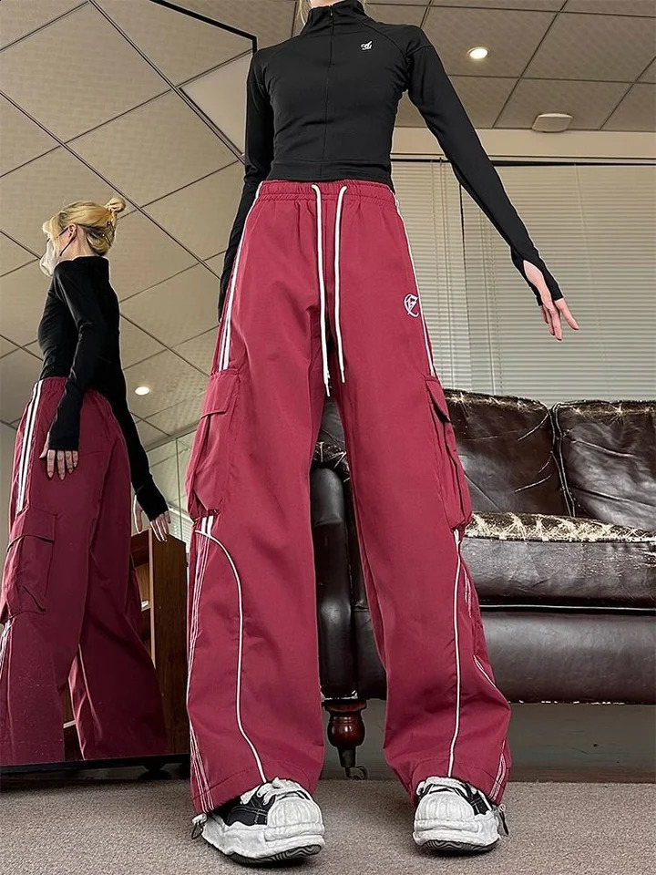 Zoki Hip Hop Vintage Y2K Cargo Pants Women Fall Streetwear American Straight Trousers Bf Oversize Loose Harajuku Casual Pants 240821