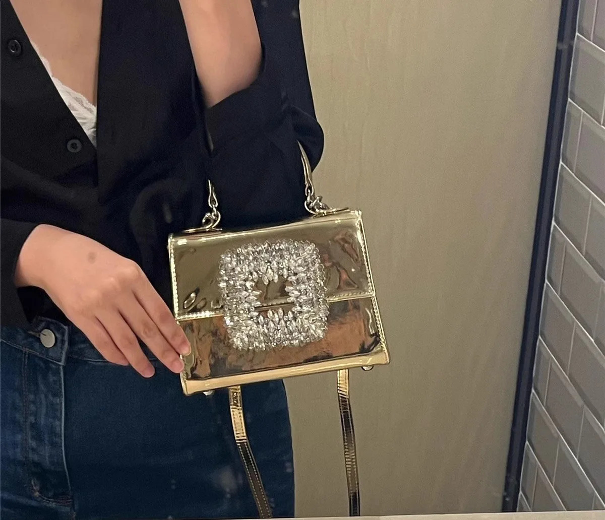 Fashion Shining PU Gold Silver Dress Wallet Diamond Satin Ball Evening Bag Womens Crsosbody Handbag Flip Shoulder 240821