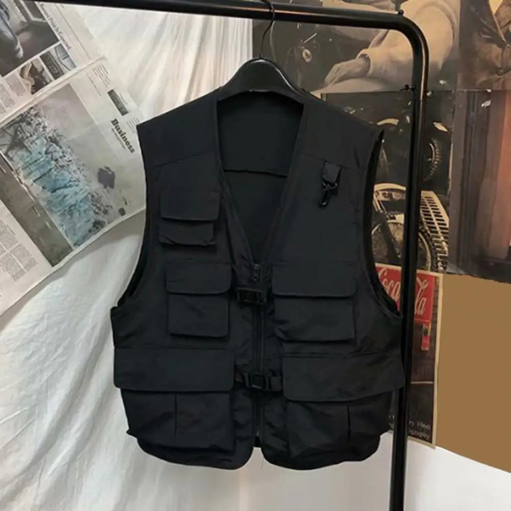 Zipper Clre Vest Men Coat Mens Casual Vneck Sleeveless Cargo with Multi Pockets Buckle Placket for 240822