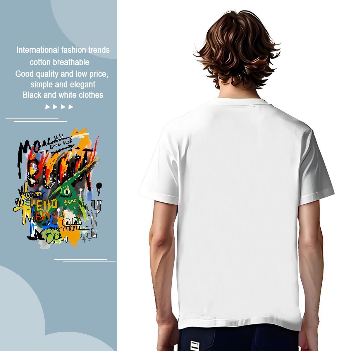 Fashion Design graffiti Men Tops Tees 100% Cotton 230g T-Shirts Cartoon Printing L-4XL Daily Outfit Round Neck Short Sleeve Loose Tees Shirts