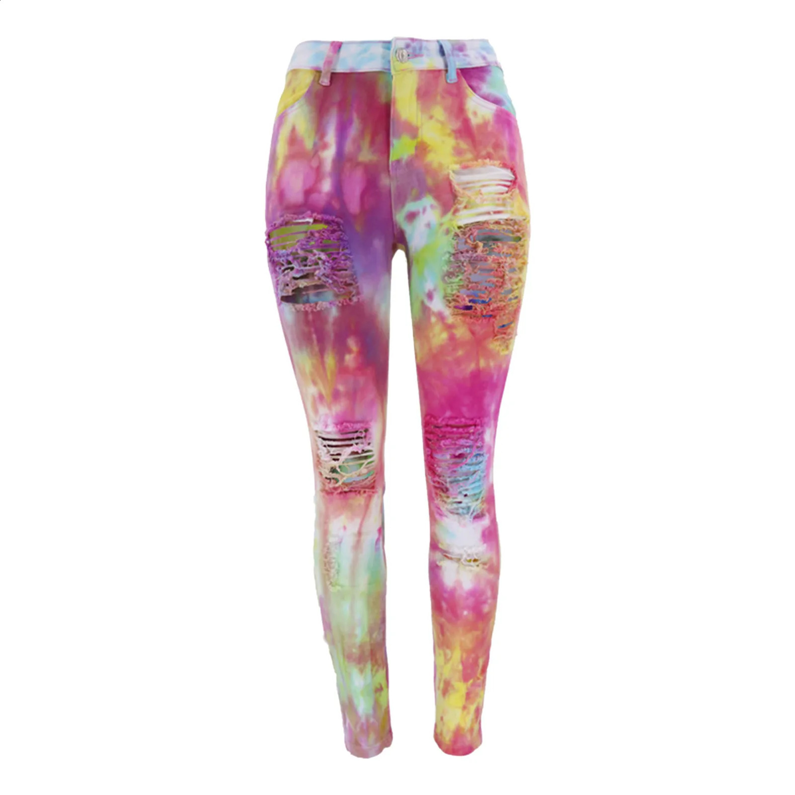 WomenS Wash Light Leggings Color Dye Printing Two Color Gradient Tie Dye Denim Pants Woman Baggy Jeans Women Ropa De Mujer 240821