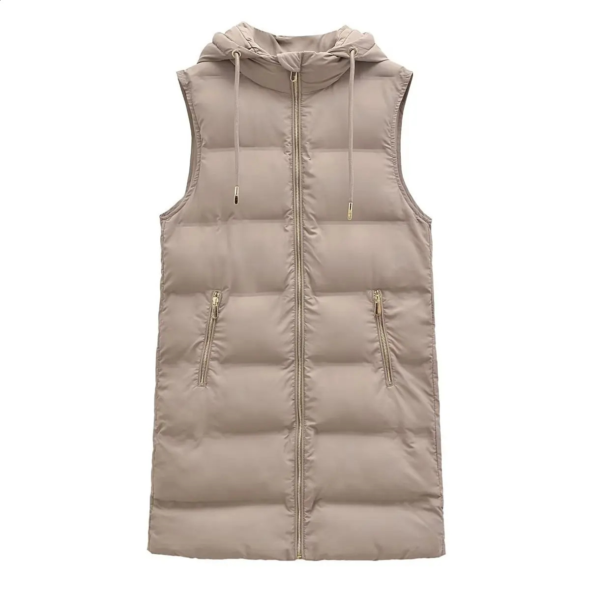 Autumn/Winter Hooded Mid length Puffer Vest Womens Waterproof Long Coat Sleeveless Jacket Outerwear 240822