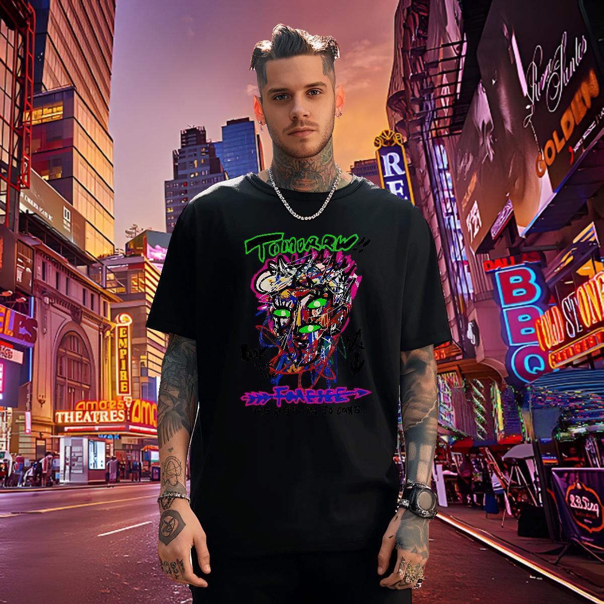 2024 DIY Tshirts 230g Cotton Daily Outfit tomorrw Breathable T Shirt For Man Cool Design Cartoon Printing L-4XL Wear
