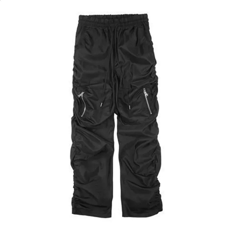 Y2K n Folds Wide Leg Trousers Women Gothic High Waist Drawstring Full Pants Fashion Baggy Casual Black Streetwear Clothes 240821