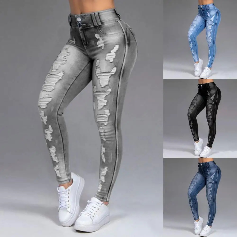 40Ripped Denim Pants Stretchy Plus Size Women Jeans With Button for Daily Wear Z260313