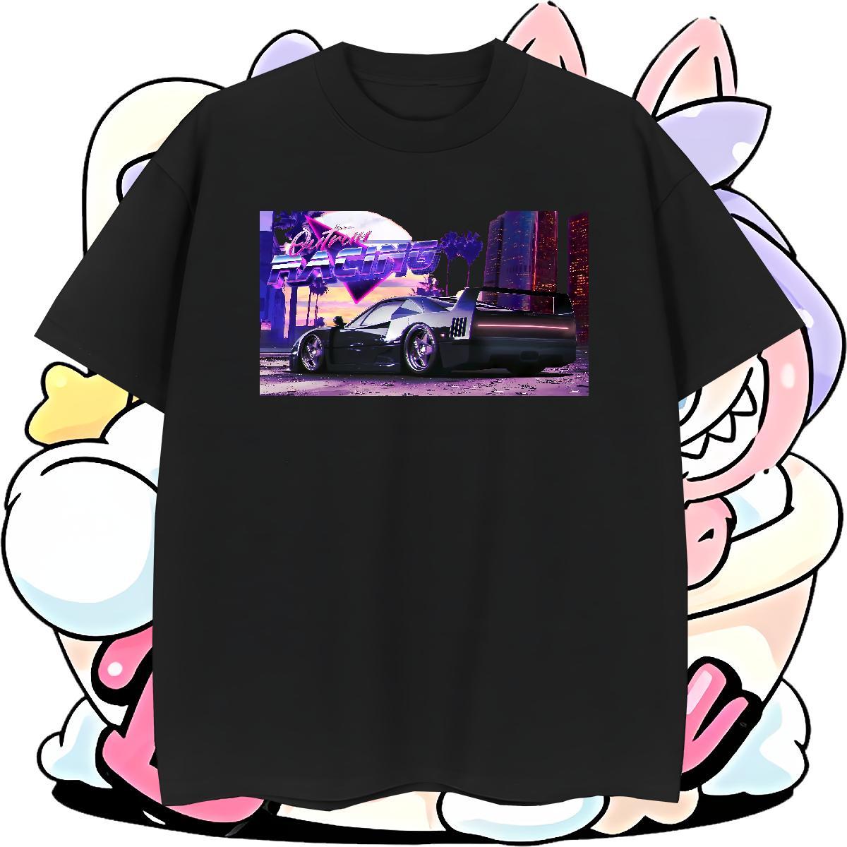 Loose Fit car T shirt Street Men Tshirts 230g 100% Cotton Fashion New Breathable Cartoon Print Wear
