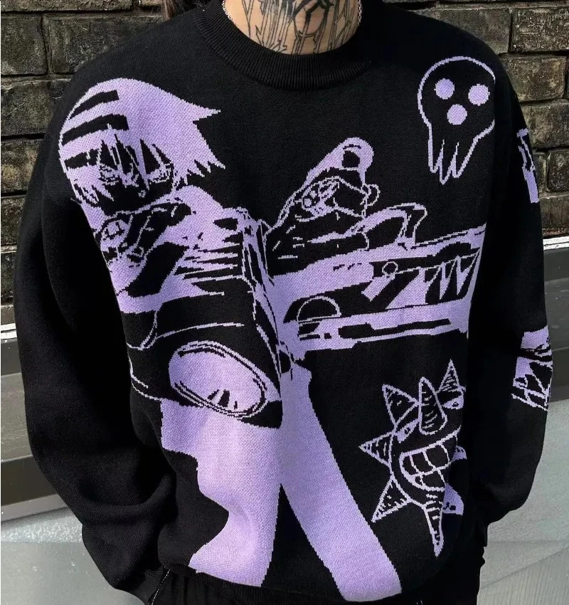 Y2K Sweater Cute Pullover Womens AutumnWinter Knitwear Harajuku Anime Pattern Large Street Style Couple Top 240821