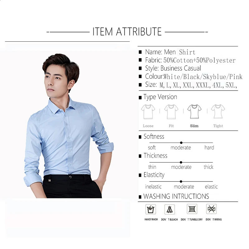 TFETTERS Autumn Hydrophobic Men Shirt Business Casual Long Sleeve Solid Shirt Men Cotton Slim Turn Down Collar Shirt 240822