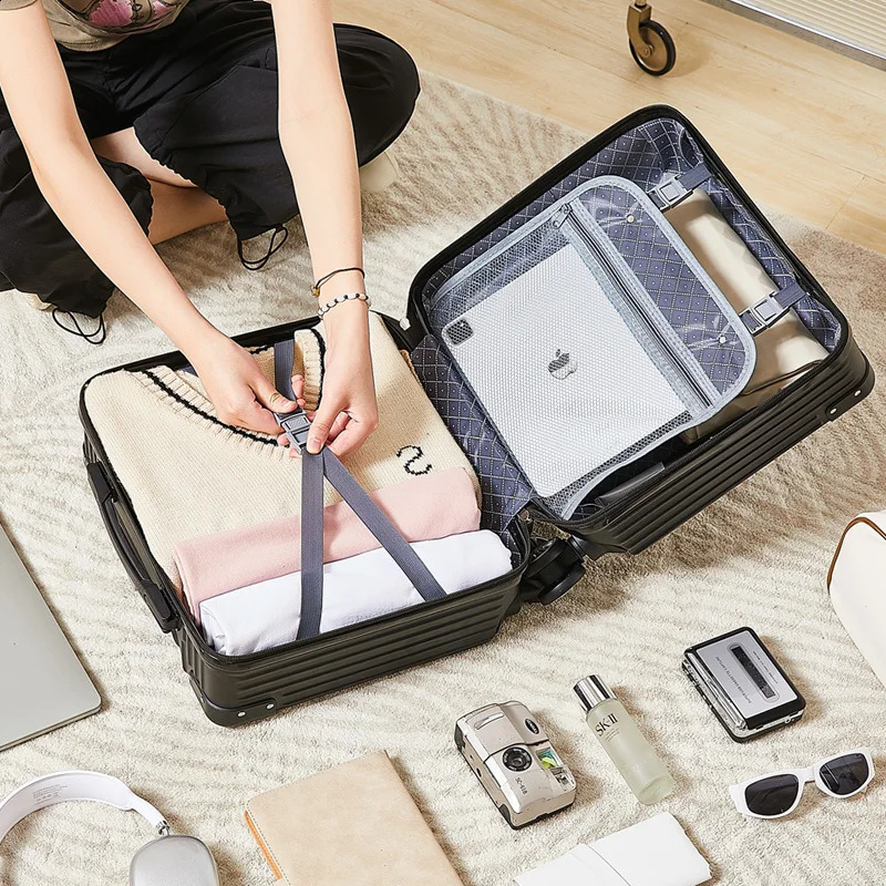18-inch solid color minimalist trolley case business lightweight suitcase thickened suitcase with casters and cup holders 240821