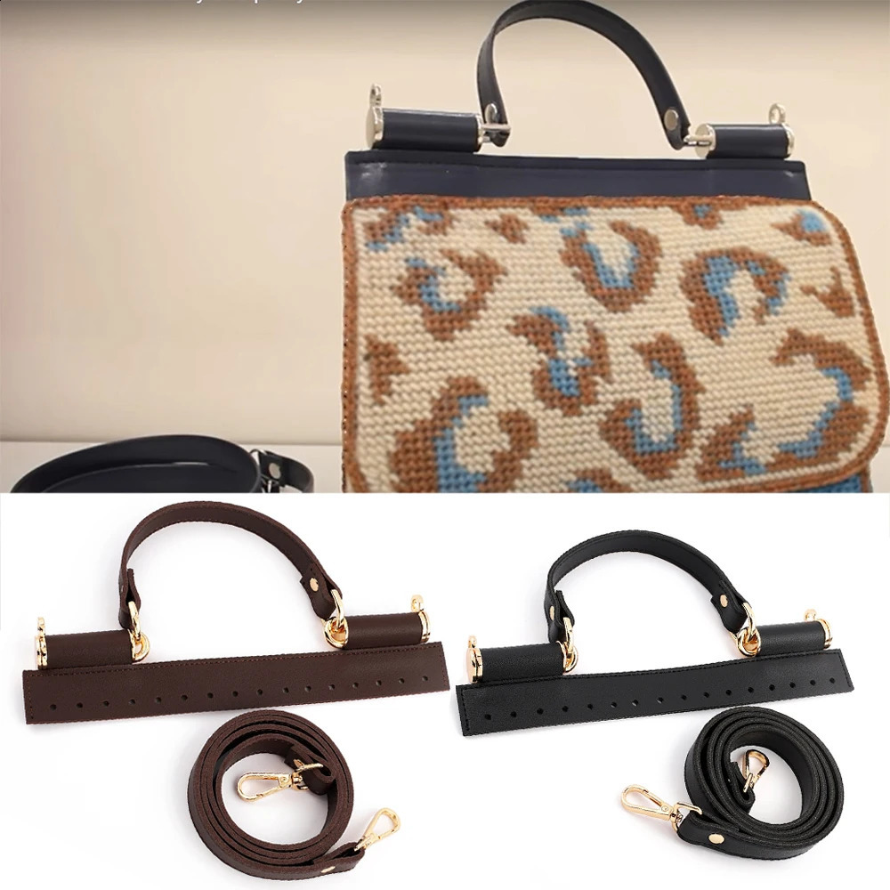 1 set of leather crochet bag handles perforated knitted bag accessories DIY shoulder handbag knitted bag 240821