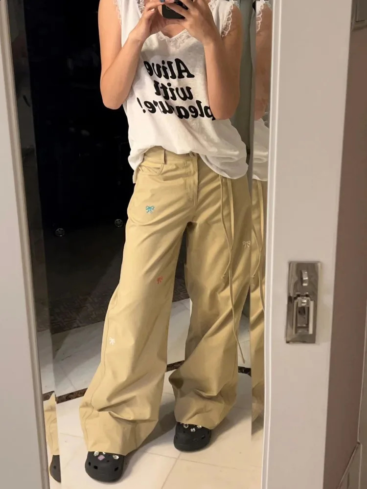 HOUZHOU Y2k Vintage Cargo Pants Woman Harajuku Embroidery Casual Gyaru Wide Leg Trousers Korean Fashion Streetwear Spring Loose 240821