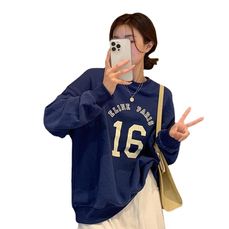 Spring and Autumn New Korean Edition Thin Letter Printed Versatile Loose BF Style Large Size Long Sleeve Hoodie Women's Top dongdumaoyi