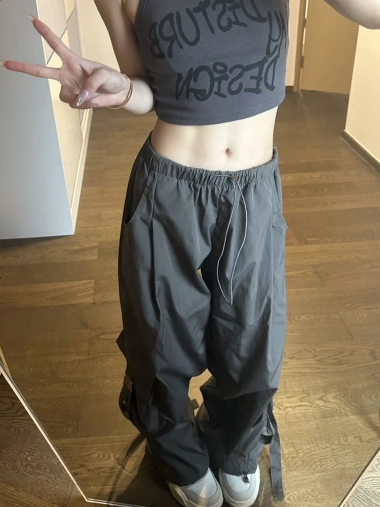 Zoki Vintage Harajuku Y2K Cargo Pant Women Big Pockets Hip Hop Streetwear Trousers American Retro Loose Bf Casual Wide Leg Pants 240821