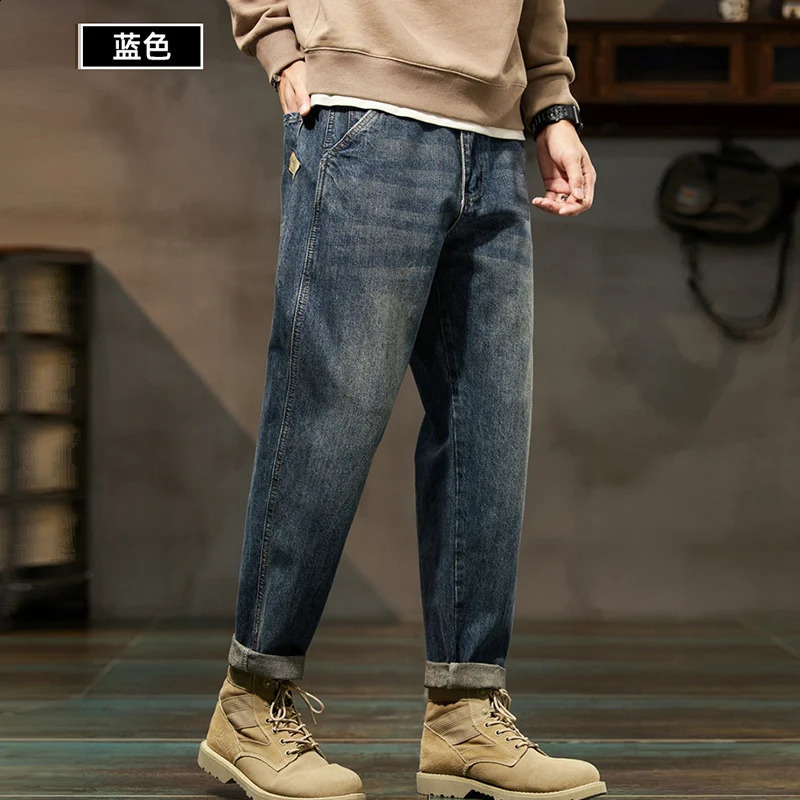 Autumn Winter Vintage Loose Casual Straight Jeans Men Trend Fashion Harem Denim Pants All-match Trousers Y2K Male Clothes 240821