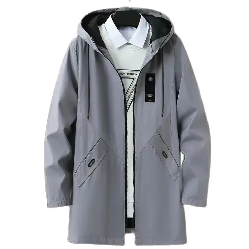 Korean style Spring Trench Coat Male Streetwear Windbreaker Trenchcoat Men Solid Business Casual Loose Long Overcoat 240822