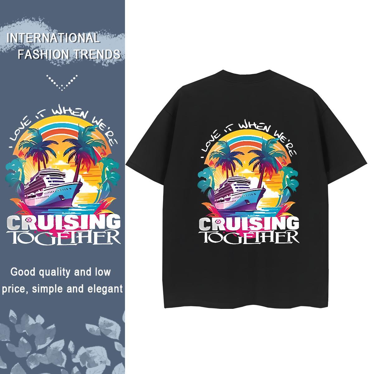 DIY Womens T Shirts 230g 100% Cotton Comfortable High Street Hip Hop cruise ship Couples T Shirts Soft Cartoon Anime Wear