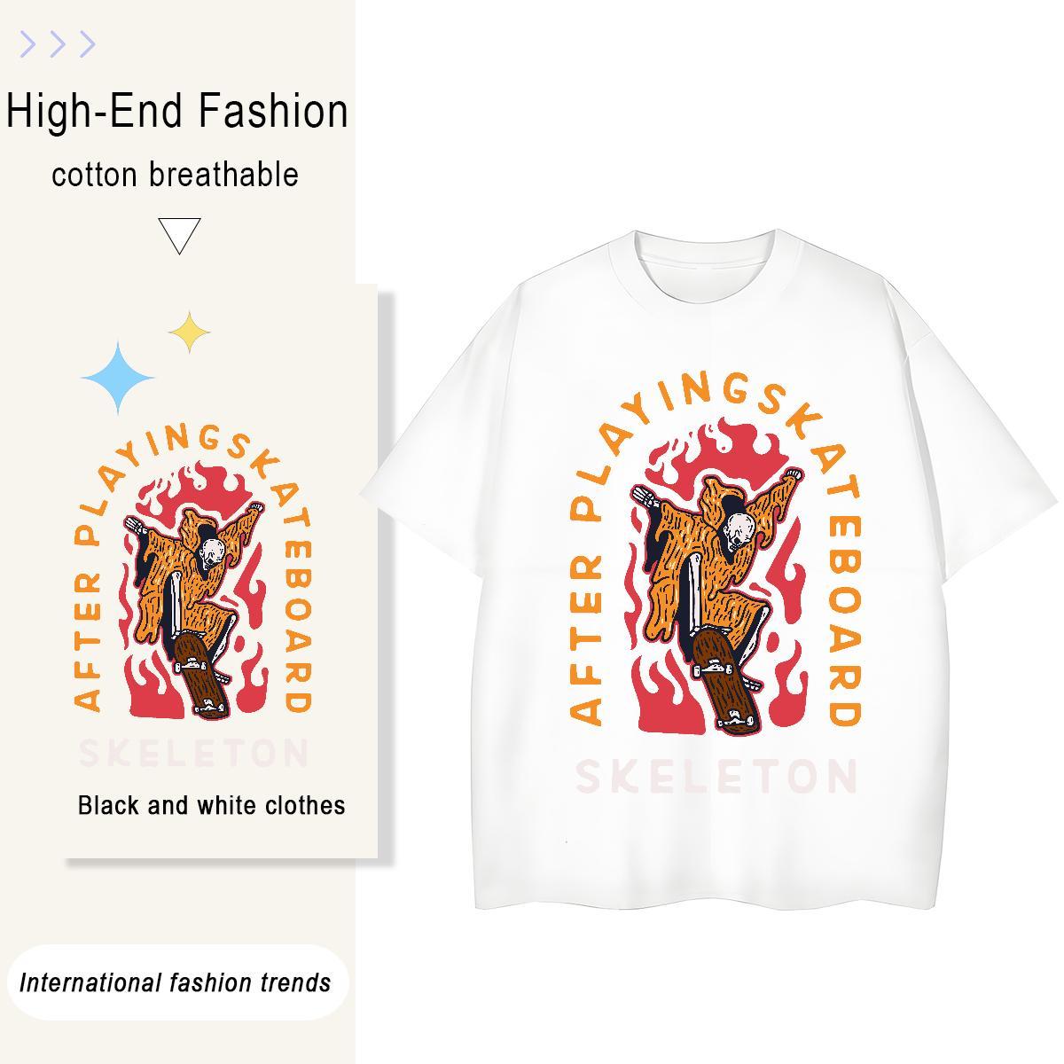 Stylist T-Shirts 230g 100% Cotton Comfortable Hip Hop Street skull Women Tees High quality Custom Print Oversized Polos