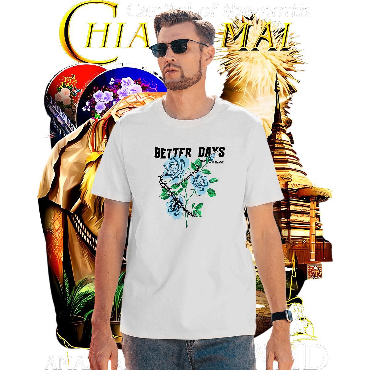 Cool T-Shirts flower Short Sleeve Soft Street Casual Custom Big Size 230g 100% Cotton Men Tees 2024 DIY Tees Shirts