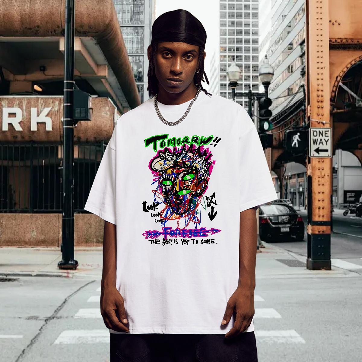 Designer Men Tees 230g Cotton Street graffiti Breathable Crew Neck T-Shirts High Quality Floral Print Tops