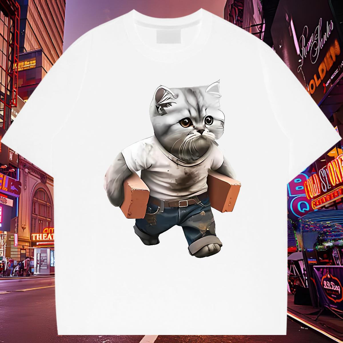 Classic T-Shirts for Men cat Crew Neck Spring Summer Skull 230g 100% Cotton Couples T Shirts Wholesale Tees Shirts