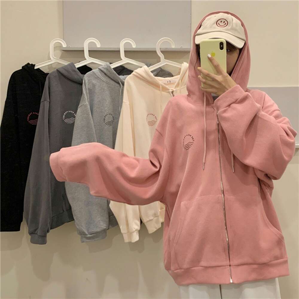 Spring and Autumn New Korean College Style Loose Large Size Thin Zipper cardigan Sweatshirt Women's Casual Coat Trendy dongdumaoyi