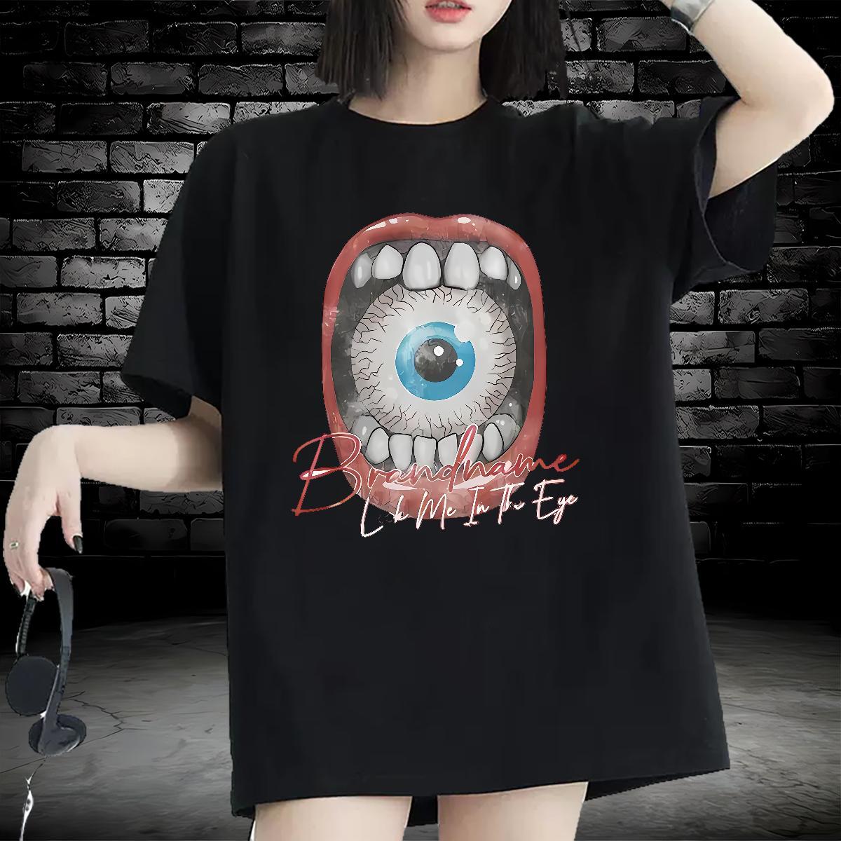 DIY T Shirts Women 230g 100% Cotton Breathable Crew Neck Casual Daily Wear eyeball Woman Tshirt Designer Nice Cartoon Printing L-4XL Tshirts