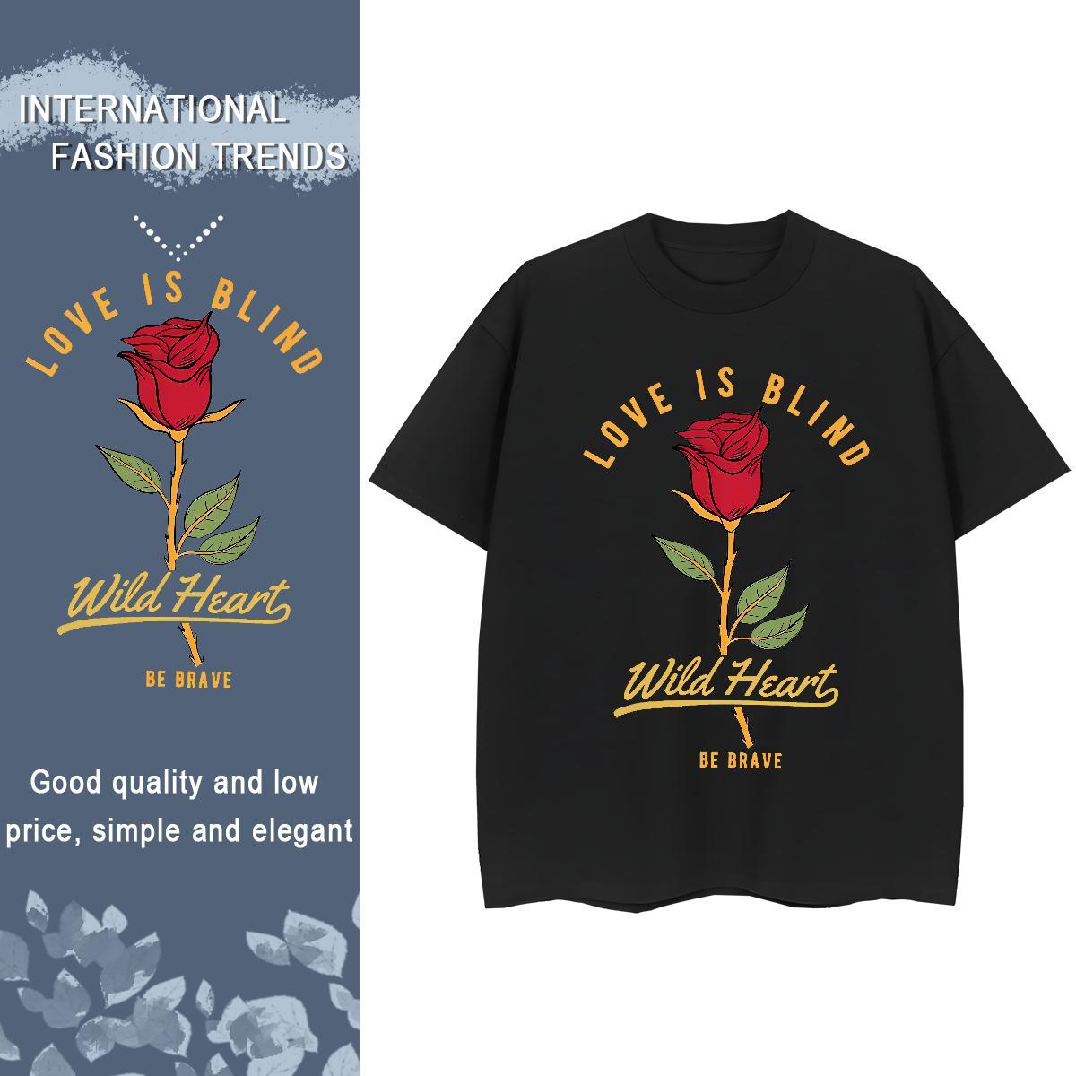 Classic Woman T Shirts Short Sleeve O-Neck 230g Cotton Womens Tshirts Black Oversized flower Casual Beach 5A Top Shirts