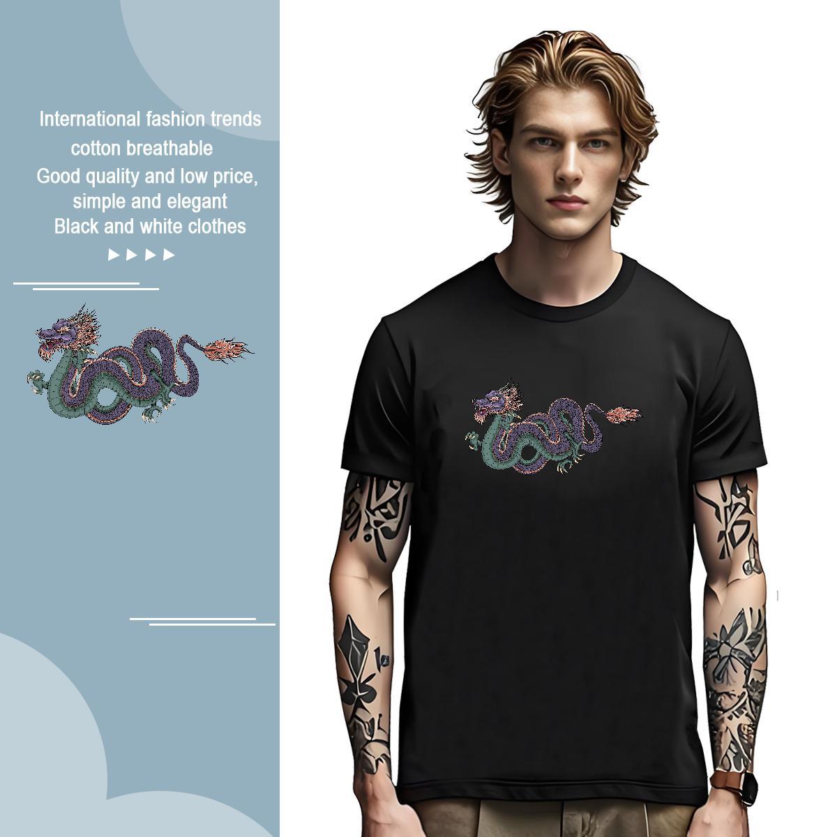 Cool dragon Mens T Shirts Spring Summer Mens Tshirts 230g Pure Cotton Stylist Breathable Crew Neck Asian Size Tops Tees