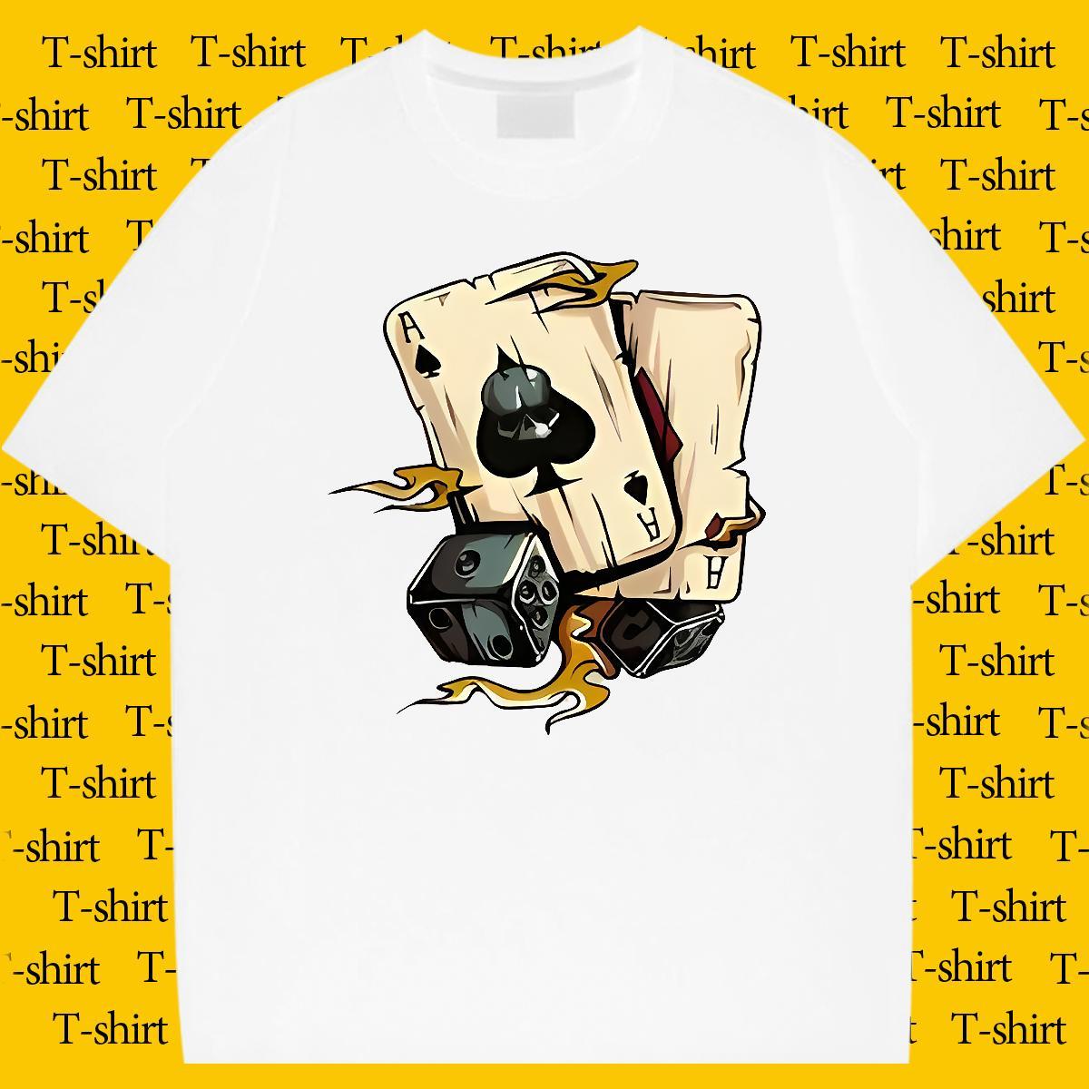 Custom playing card Tshirt for Man Woman 230g Cotton Man T Shirts Black White Street Wear Breathable Soft TOP Quality Tops Shirt