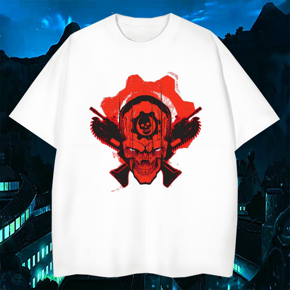 Custom Daily Wear Men Tshirts skull Short Sleeve O-Neck 230g Pure Cotton T-Shirts for Men Loose Cartoon Print Tee Shirt