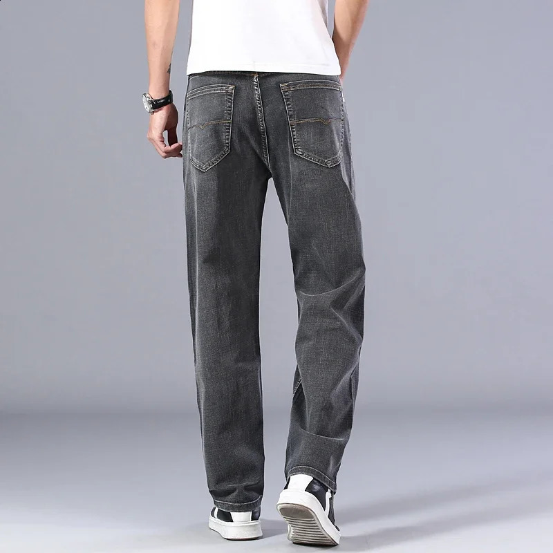 6 Colors Spring Summer Mens Thin Straight-leg Loose Jeans Classic Style Advanced Stretch Baggy Pants Male Plus Size 40 42 44 240822