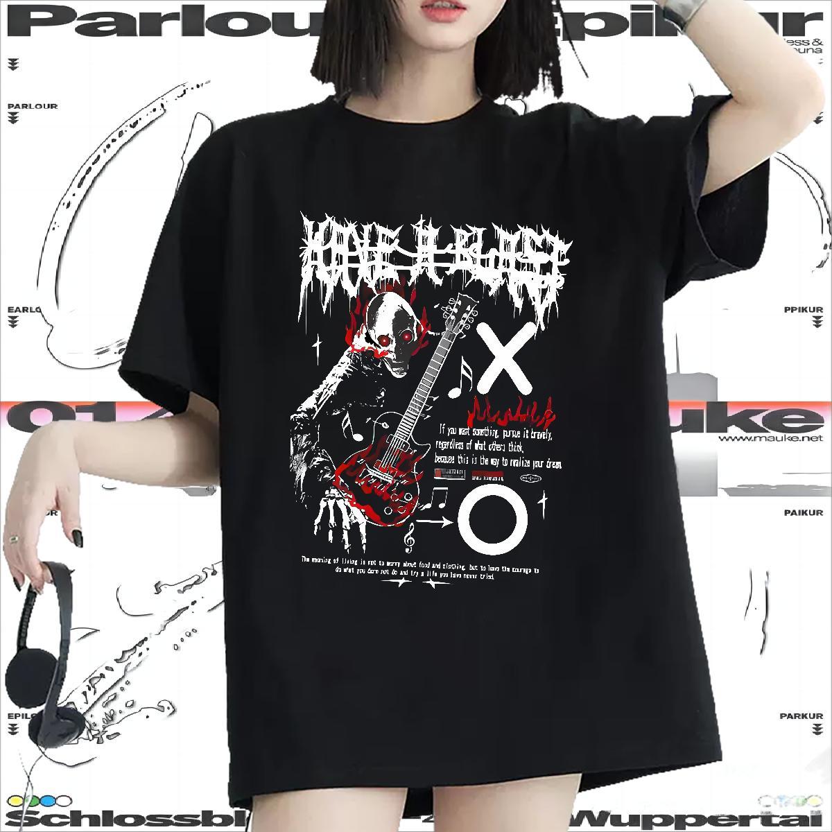 Fashion T Shirts Women 230g Pure Cotton Short sleeve Soft Casual guitar Tshirt for Man Woman Popular Cartoon Print Polos