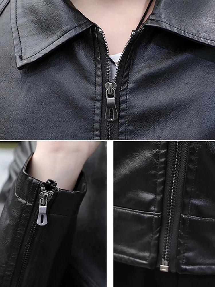 Padded And Thickened High-Quality Cotton Cold Casual Zipper Lapel Solid Color Fashion Trend Retro Versatile Pu Leather Jacket 240822