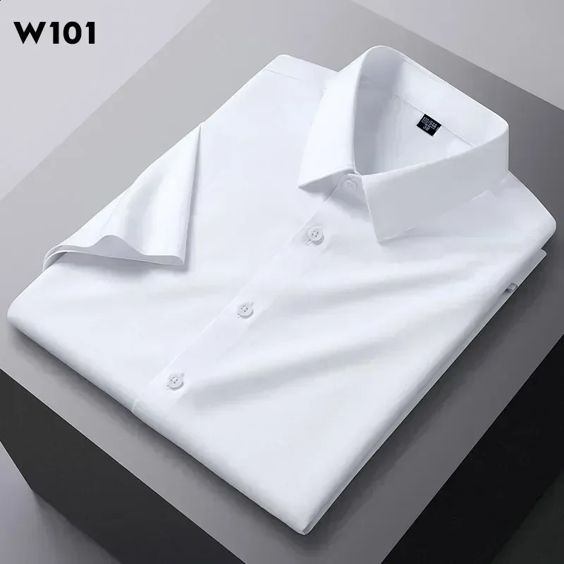 S-6XL High Elastic Mens Shirt Slippery Comfortable Traceless Hanging Non iron Business Casual Slim Fit Long sleeved Shirt 240822