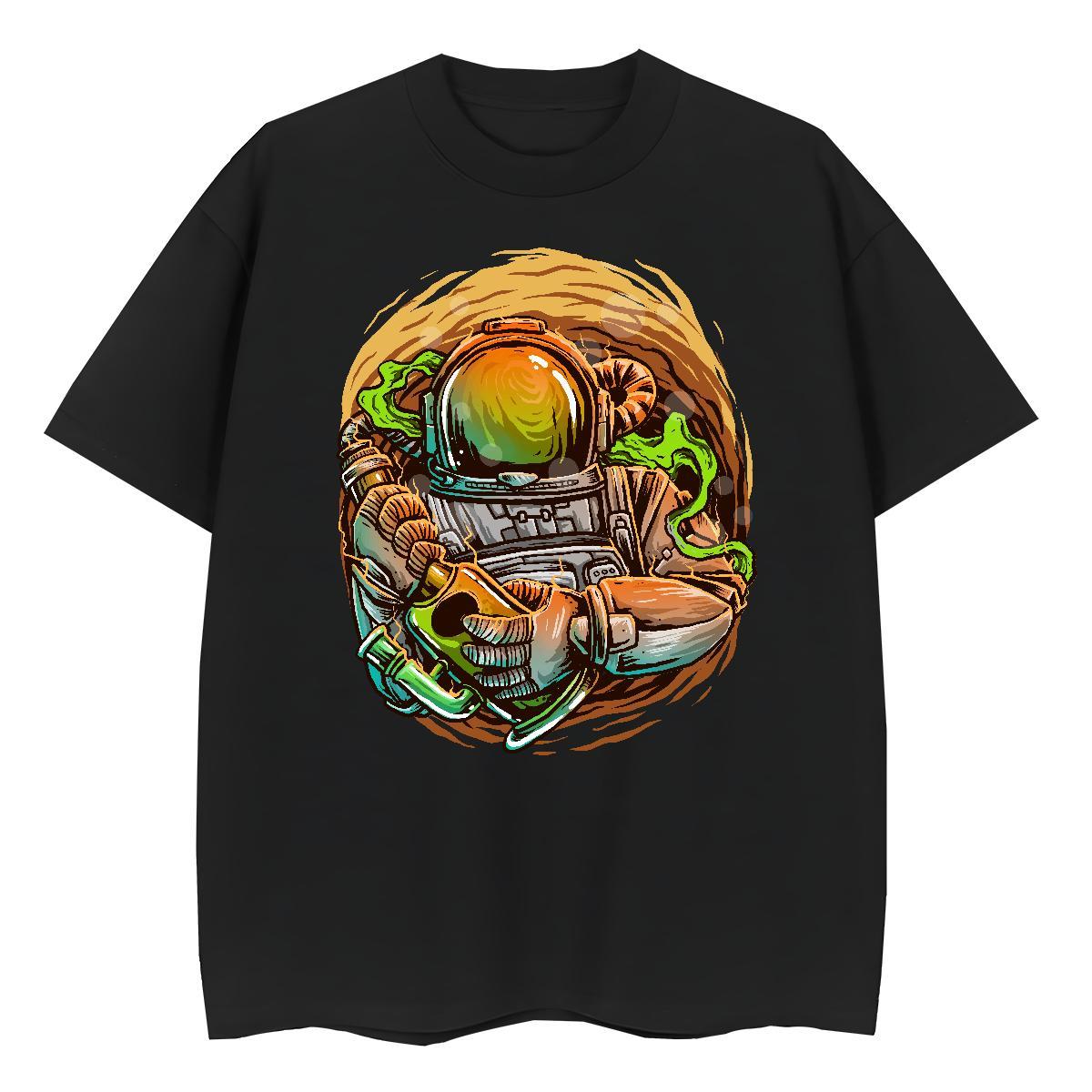 Lady Unisex Tshirts 230g Cotton spaceman Beach Woman T Shirts Crew Neck Breathable Cartoon Printing L-4XL Tops Tees
