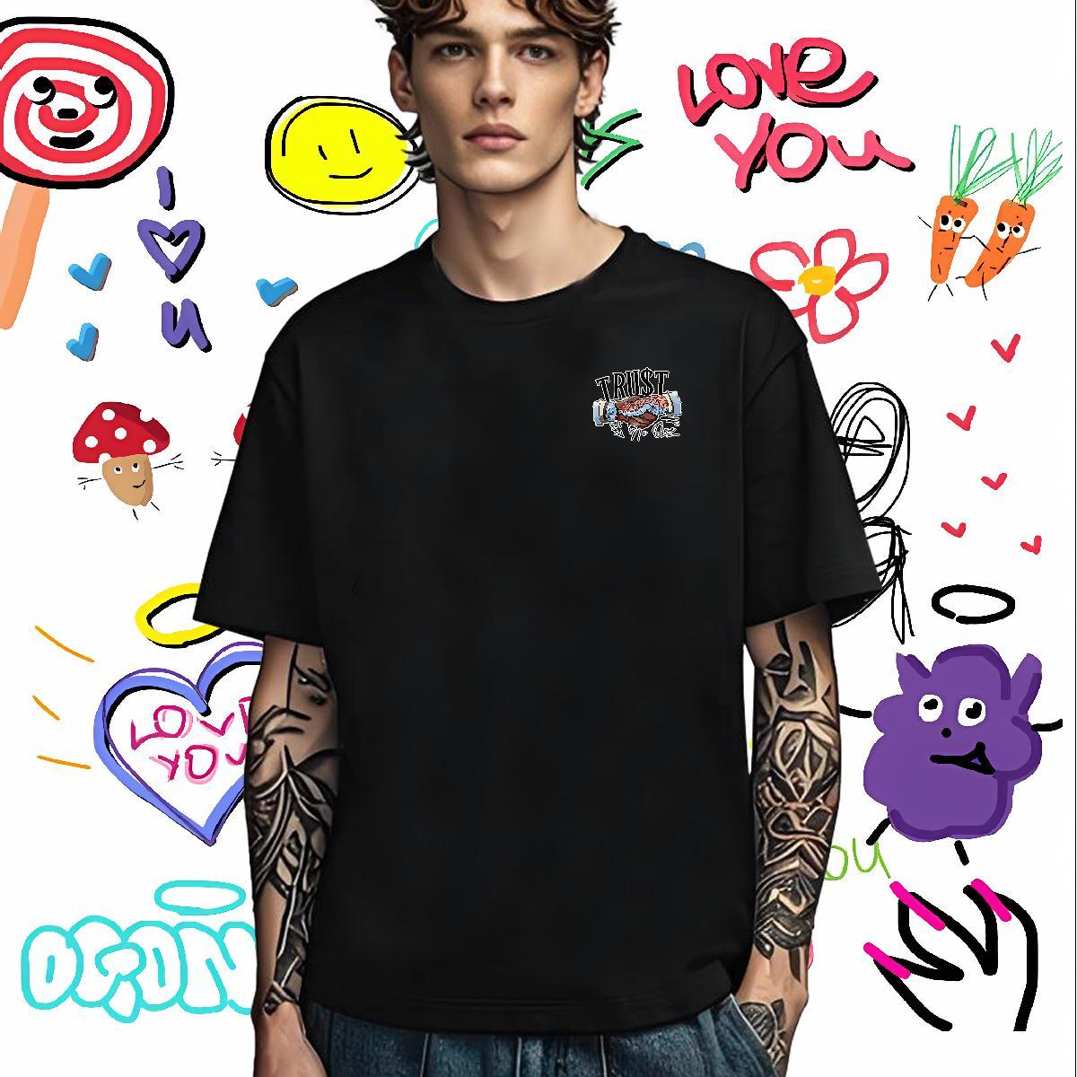 DIY Casual Men Tees friendship O-Neck Short Sleeve 230g Pure Cotton T Shirts Men Cool Design Oversized Tops