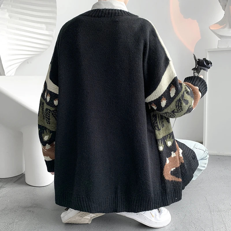 Abfer Cardigan Oversize Mens Winter Sweater Harajuku Hip Hop Knitted Coat Autumn Button-down Jackets Oversized Sweaters 240821