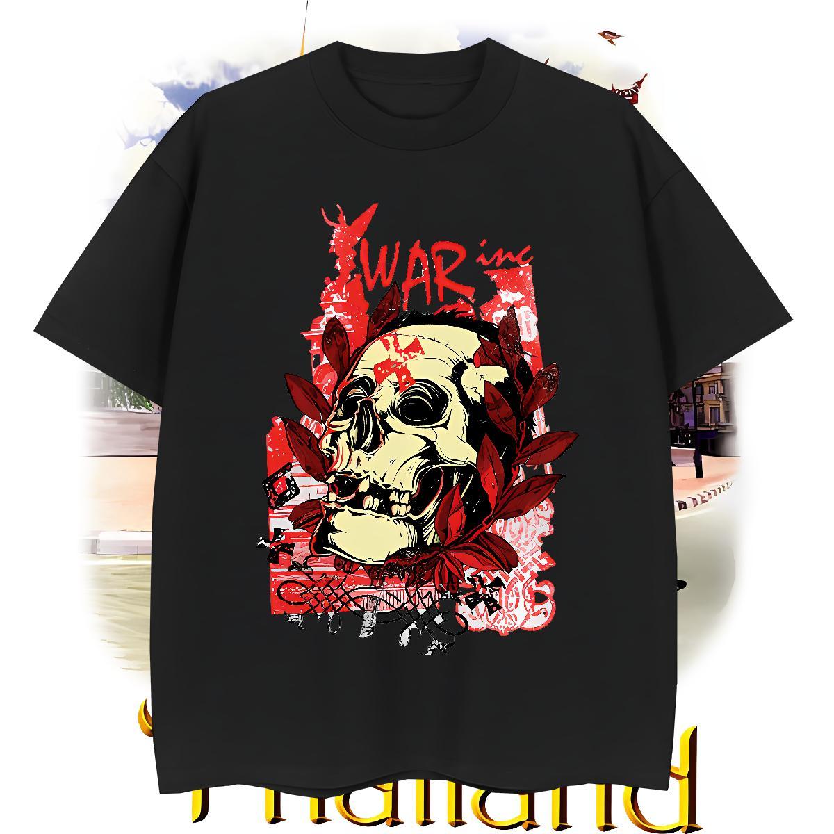 Free Shipping Men Clothes T-Shirt 230g 100% Cotton Casual Daily Wear skull Breathable Short Sleeve T shirt Cool Design Oversized Tees