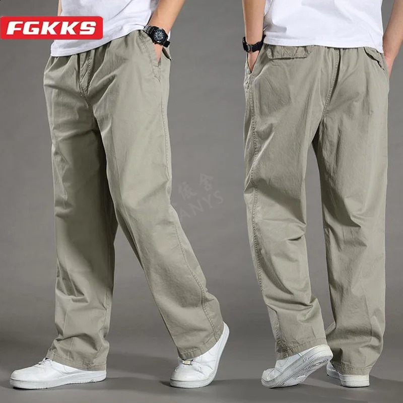 FGKKS Outdoor Casual Pants For Men Solid Color Large Pocket Breathable Pants High Quality n Casual Pants For Men 240822