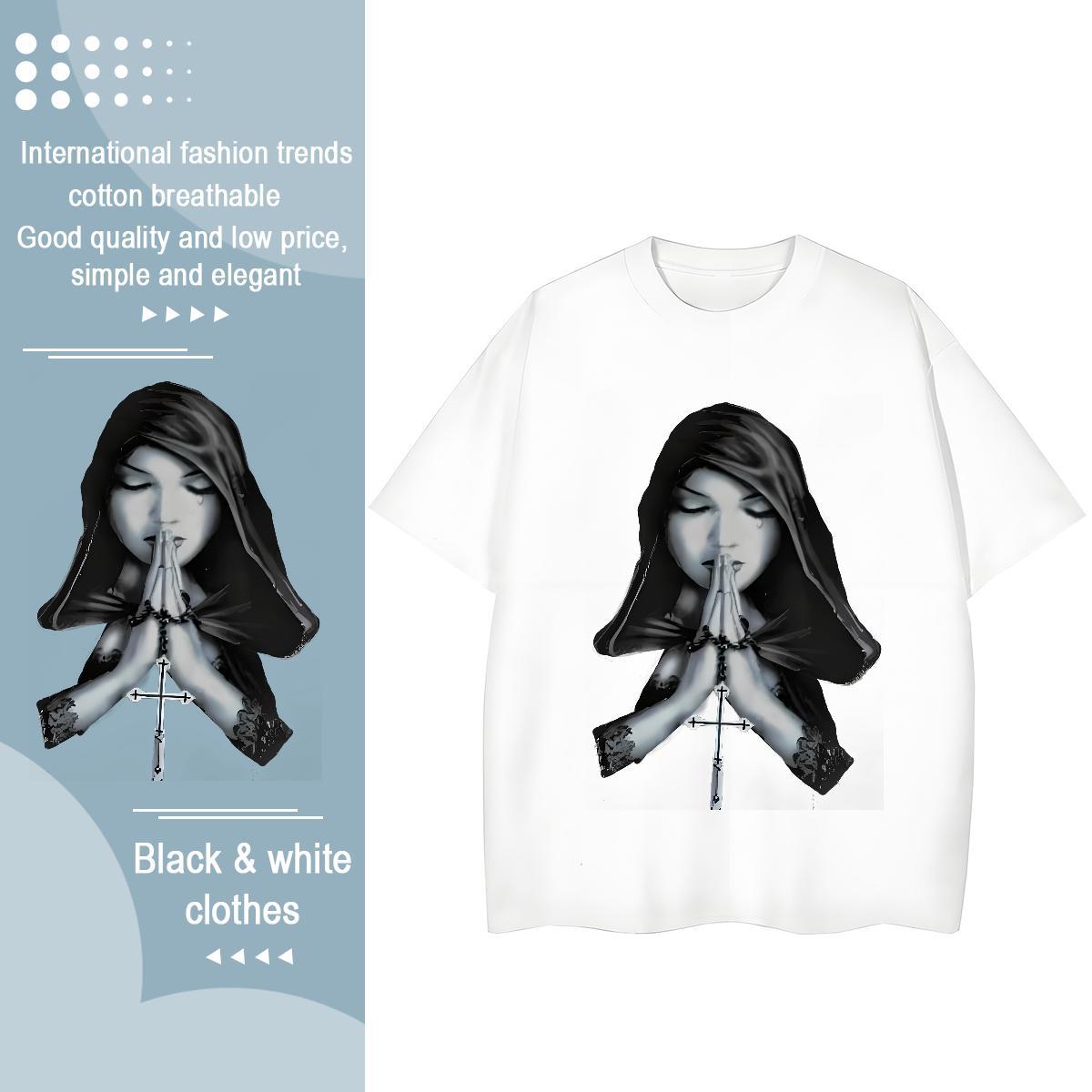 Comfortable Womens Tshirts 100% Cotton 230g pray Sports Casual T shirt Breathable Short Sleeve Oversized Tops Shirt