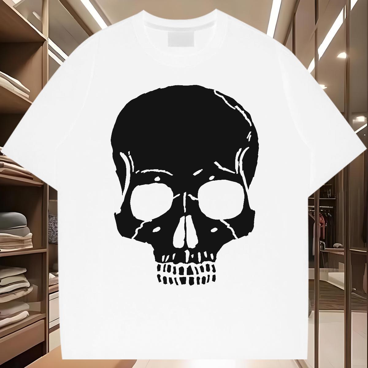 Classic T Shirts Men 230g Pure Cotton skull Beach Custom Big Size O-Neck Short Sleeve Couples T Shirts Wholesale Clothes