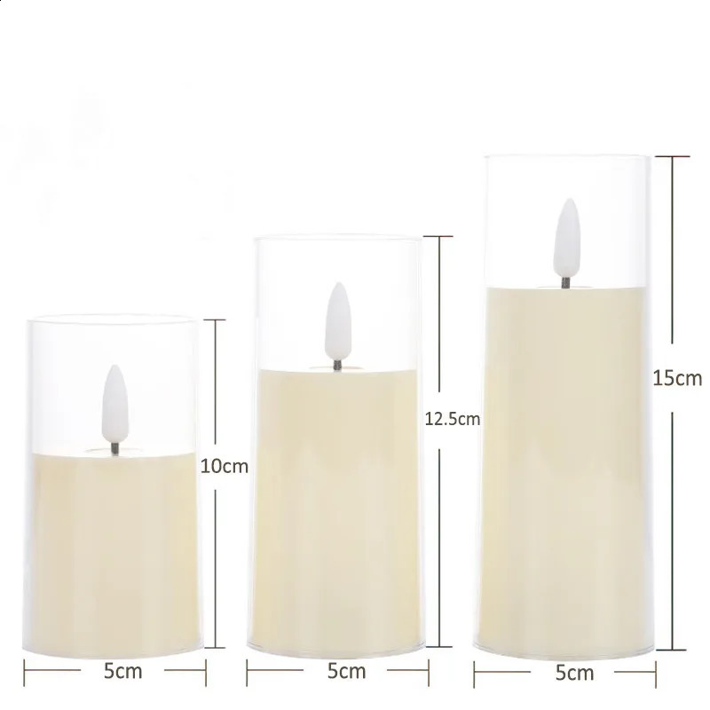 3 Flameless LED Candle Lights Acrylic Candles Wedding Warm White Battery Powered Candles Family Party Christmas Room Decoration 240821