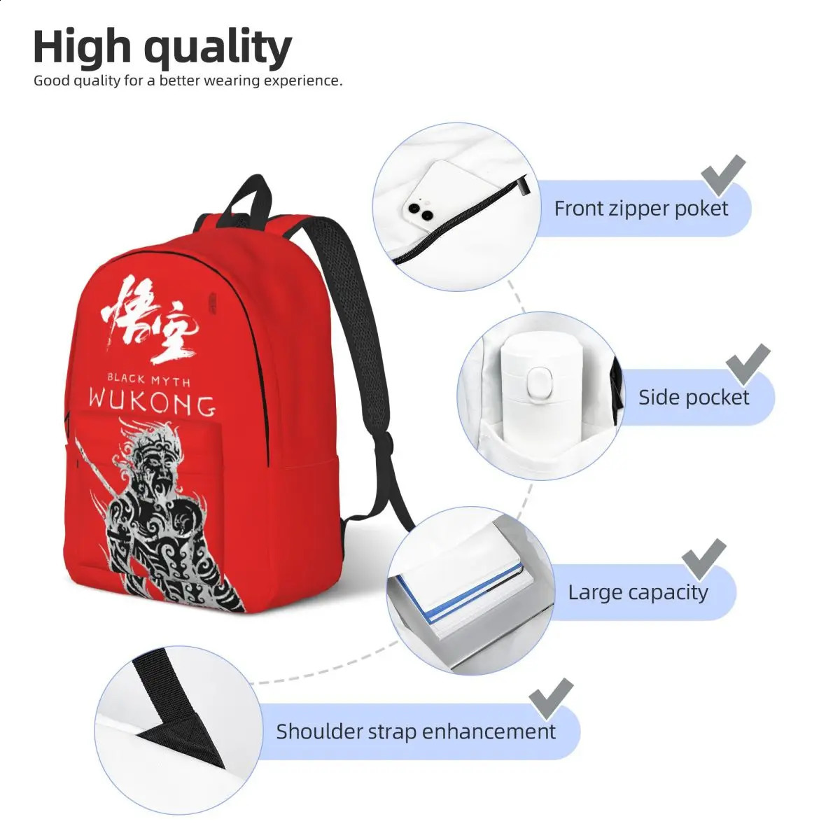 Travel Amazing Retro Washable Fashionable Black Mythical Knapsack Student Rucksack Birthday Gift 240822