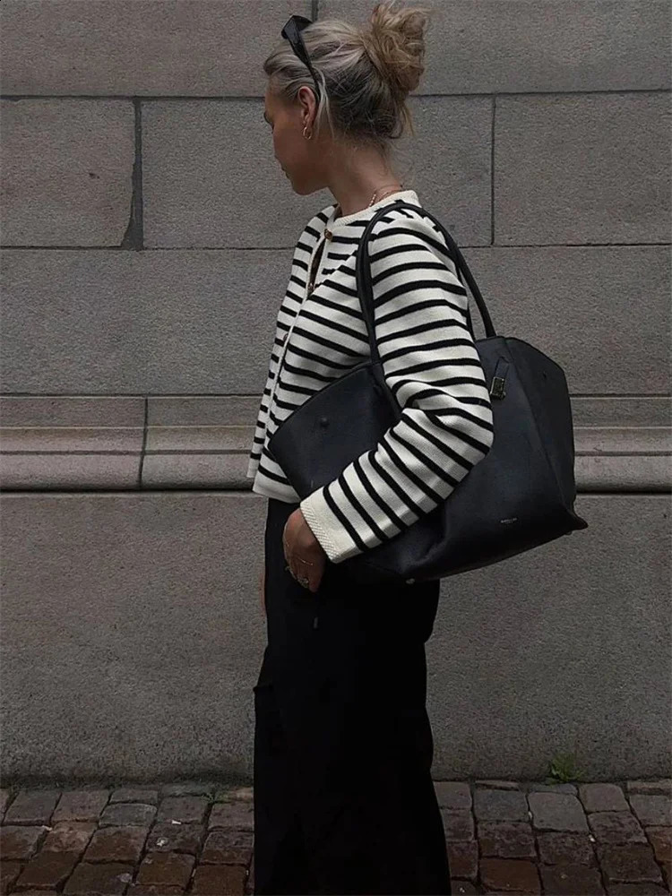 Tossy Striped Knit Sweater Cardigan Coat Female Loose Long Sleeve Fashion Slim Patchwork Contrast Outwear Summer Knitwear Coat 240822