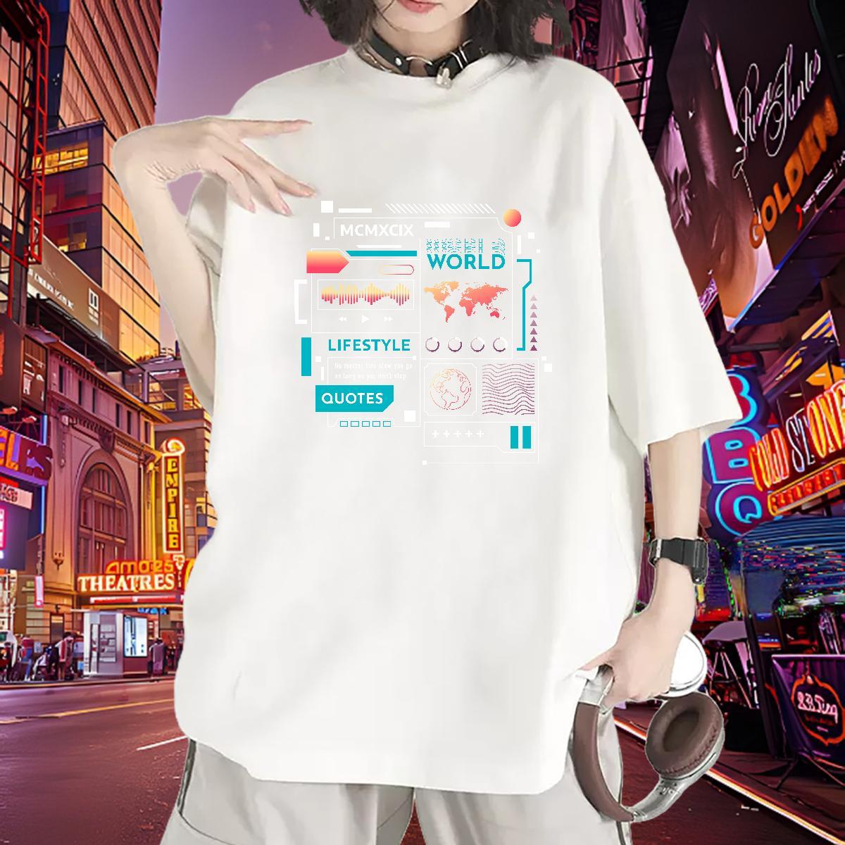 5A Tshirt for Man Woman 100% Cotton 230g letter Home Outdoor T shirt Crew Neck Breathable Plus Size Cartoon Clothes