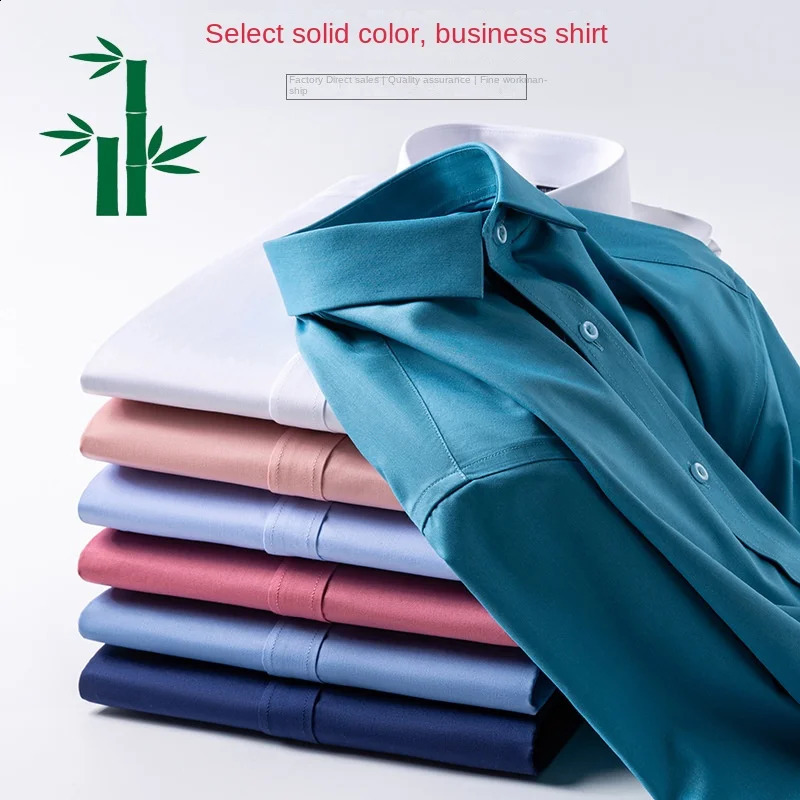 Shirt Men Hombre Bamboo Fiber Long-sleeved Elastic Comfortable Iron-free Casual Shirt Business Professional Dress White-inch 240822