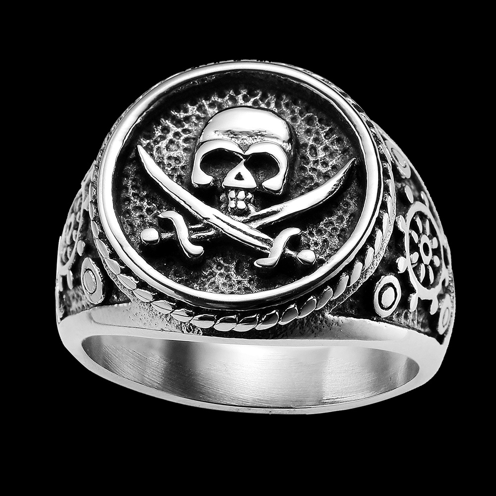 Vintage Skull Cross Casting Ring Titanium Steel Skeleton Seal Rings Mens Jewelry