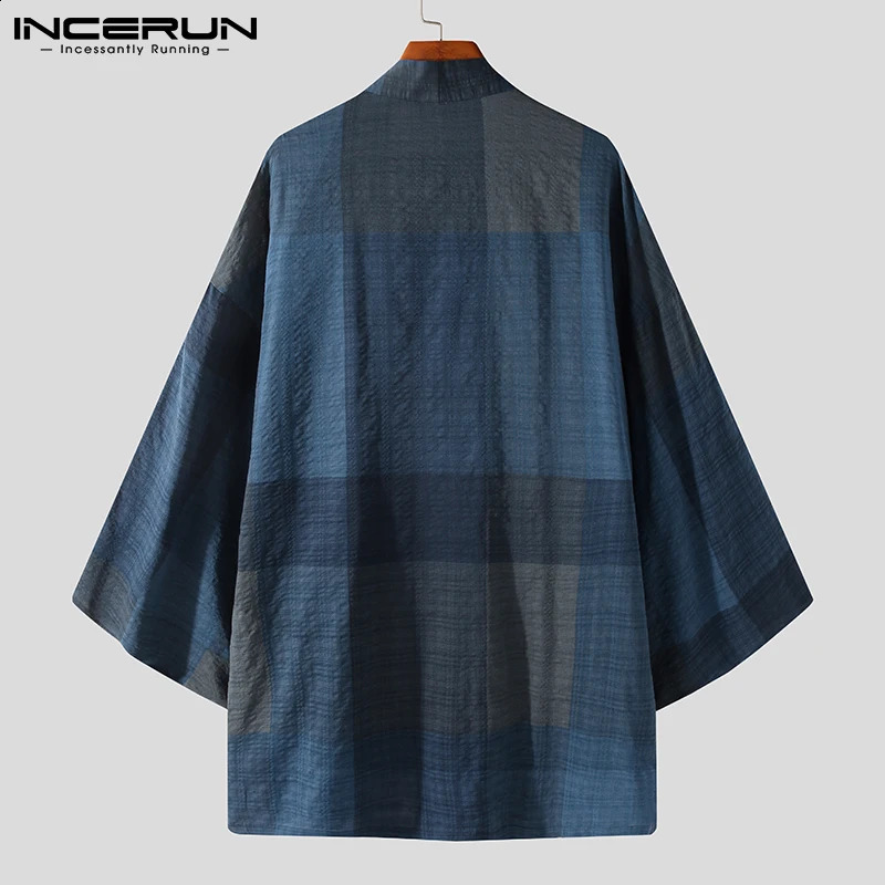 Fashion Men Trench Cotton Open Stitch Coats Solid Long Sleeve Casual Japanese Kimono Streetwear Cardigan Outerwear INCERUN 240822