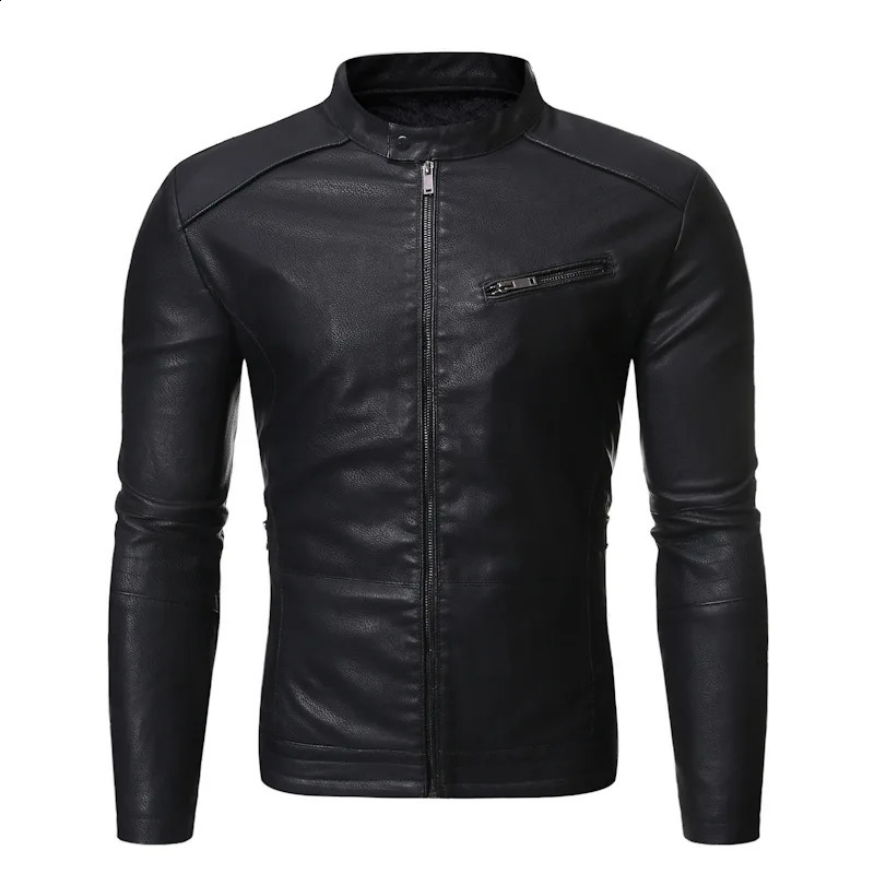 Mens Motorcycle Jacket Autumn and Winter Stand Collar Windproof Versatile Mens Washed PU Leather Jacket Men Clothing 240822